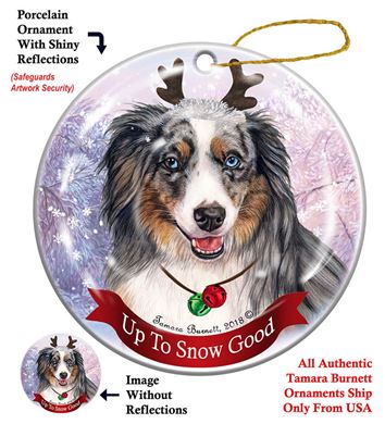 Australian Shepherd Dog Christmas Holiday Ornament Up To Snow Good 