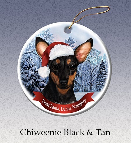 Raining Cats and Dogs Chiweenie Santa Dog Christmas Ornament