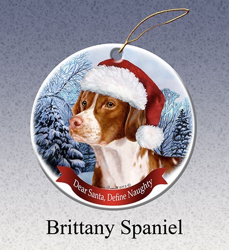 Raining Cats and Dogs Brittany Spaniel Dear Santa Dog Christmas Ornament