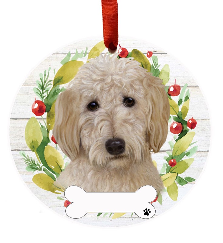 Goldendoodle Floral Wreath Badge Reel ID Holder Cute Dog Lover Gift 