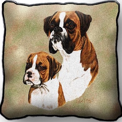 Raining Cats and Dogs | Boxer and Pup Tapestry Pillow Cover, Made in the USA