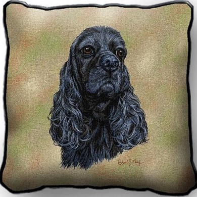 Raining Cats and Dogs | Black Cocker Spaniel Tapestry Pillow, Made in the USA