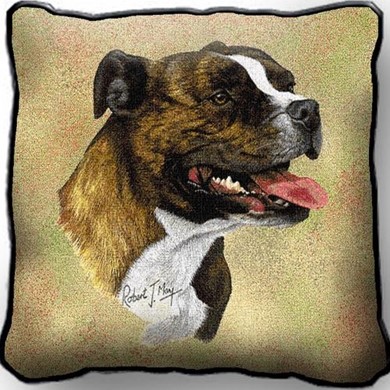 Raining Cats and Dogs | Staffordshire Bull Terrier Tapestry Pillow, Made in the USA
