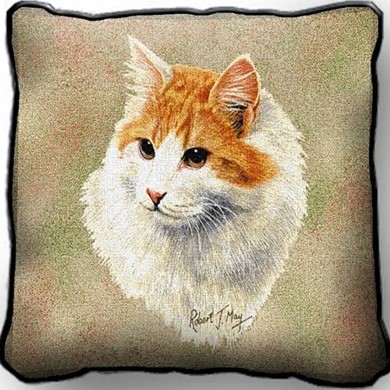 Raining Cats and Dogs | Orange and White Cat Tapestry Pillow, Made in the USA