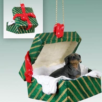 Raining Cats and Dogs | Dachshund Green Gift Box Christmas Ornament
