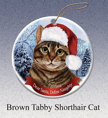 Raining Cats and Dogs | Brown Tabby Dear Santa Cat Christmas  Ornament