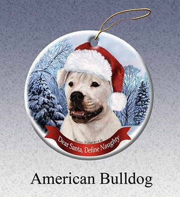Raining Cats and Dogs | American Bulldog Dear Santa Dog Christmas Ornament