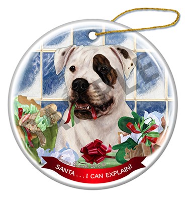 Raining Cats and Dogs | American Bulldog Santa I Can Explain Christmas Ornament