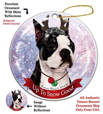 Raining Cats and Dogs |Boston Terrier Up to Snow Good Christmas Ornament