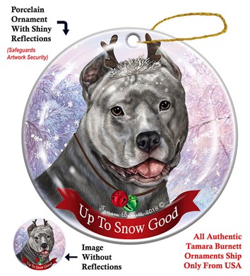 Raining Cats and Dogs | Pit Bull Terrier Cropped Up to Snow Good Christmas Ornament