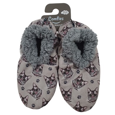 Raining Cats and Dogs | Silver Tabby Cat Comfies Print Slippers