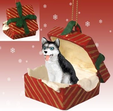Raining Cats and Dogs | Siberian Husky Gift Box Christmas Ornament