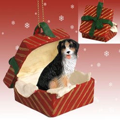 Bernese Mountain Dog Red Gift Box Christmas Ornament