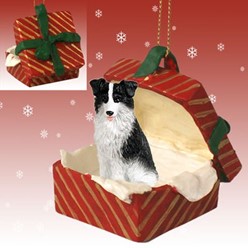 Border Collie Red Gift Box Dog Christmas Ornament