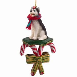 Siberian Husky Candy Cane Christmas Ornament- click for more breed colors