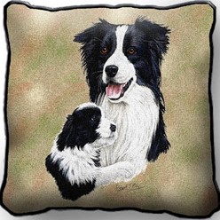 Border Collie and Pup Tapestry Pillow, Made in the USA