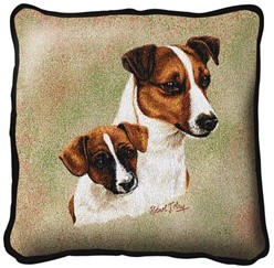 Jack Russell and Pup Tapestry Pillow, Made in the USA