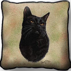 Black Cat Tapestry Pillow, Made in the USA