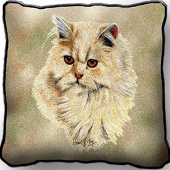 Persian Cat Cream Tapestry Pillow, Made in the USA