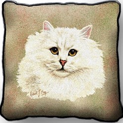 Persian Cat White Tapestry Pillow, Made in the USA