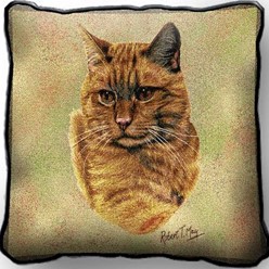 Orange Tabby Cat Tapestry Pillow, Made in the USA