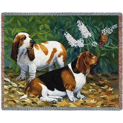 Basset Hounds and Butterflies Throw Blanket, Made in the USA