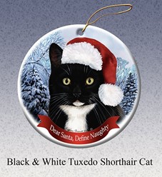 Tuxedo Black & White Dear Santa Cat Christmas Ornament