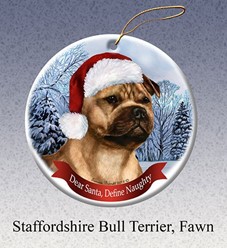 Staffordshire Terrier Dear Santa Dog Christmas Ornament- Click for breed colors