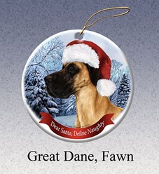 Great Dane Uncropped Dear Santa Dog Christmas Ornament- Click for breed colors