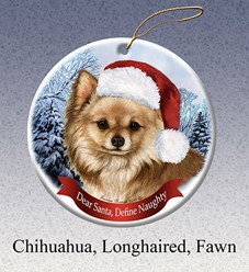Chihuahua Longhaired Dear Santa Dog Christmas Ornament- Click for breed colors