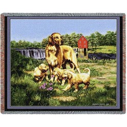 Golden Retriever and Puppies Throw Blanket, Made in the USA