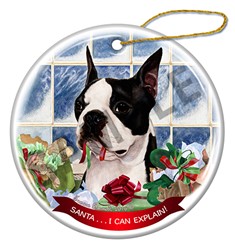 Boston Terrier Santa I Can Explain Dog Christmas Ornament