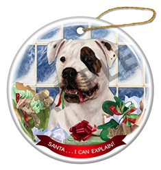 American Bulldog Santa I Can Explain Christmas Ornament - click for more colors