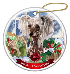 Chinese Crested Santa I Can Explain Christmas Ornament