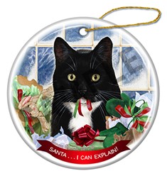 Tuxedo Cat Santa I Can Explain Christmas Ornament