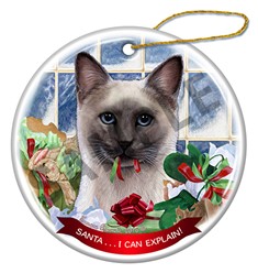 Siamese Blue Point Cat Santa I Can Explain Christmas Ornament