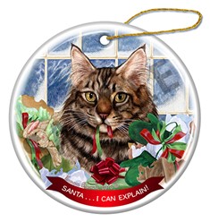 Maine Coon Brown Tabby Cat Santa I Can Explain  Christmas Ornament