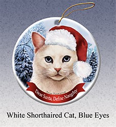 White Cat Dear Santa Cat Christmas Ornament