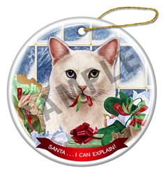 White Odd Eyed Cat Santa I Can Explain Christmas Ornament