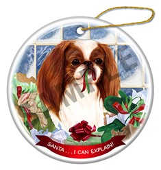 Japanese Chin Santa I Can Explain Dog Christmas Ornament- click for breed colors