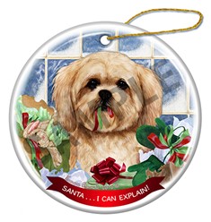 Lhasa Apso Santa I Can Explain Dog Christmas Ornament