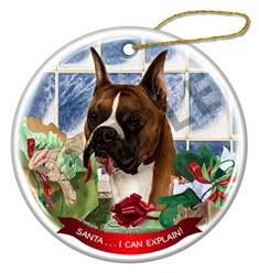 Boxer Cropped Santa I Can Explain Dog Christmas Ornament - click for more colors