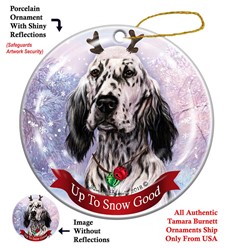 English Setter Up to Snow Good Christmas Ornament- click for more breed colors