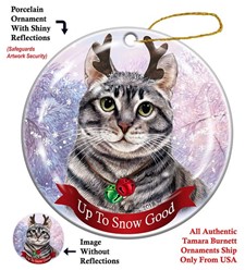 Silver Tabby Cat Up to Snow Good Christmas Ornament