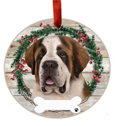 Saint Bernard Dog Breed Wreath Christmas Ornament
