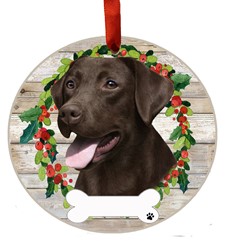 Chocolate Labrador Dog Breed Wreath Christmas Ornament - click for breed options