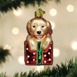 Holiday Golden Retriever Puppy Old World Christmas Dog Ornament